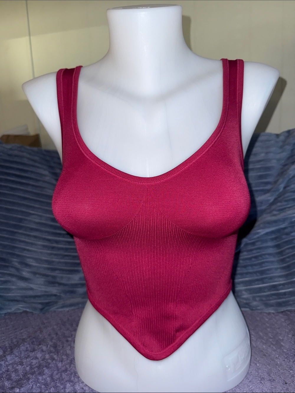 UO Out From Under Burgundy Red Ribbed Corset Pointed Hem Tank Top